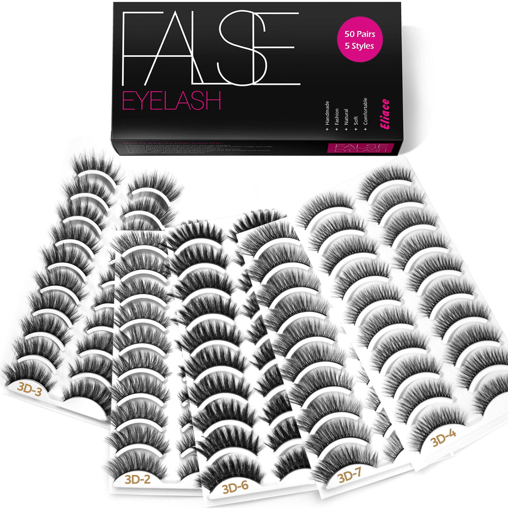 Eliace Eyelashes pack-shot highlights 50-pair set for daily versatility.