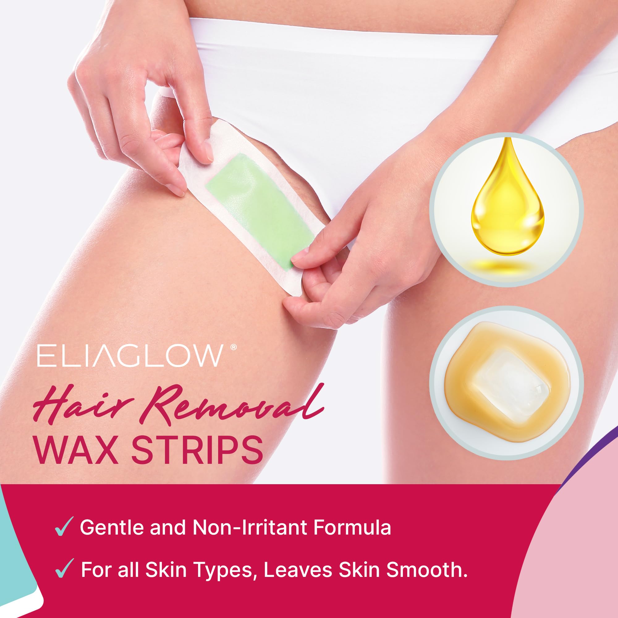 ELIAGLOW legs-waxing-setup demonstrates easy, targeted body hair removal.
