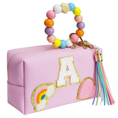 Elilier kids makeup bag with initial patch front view showing personalized storage for small essentials