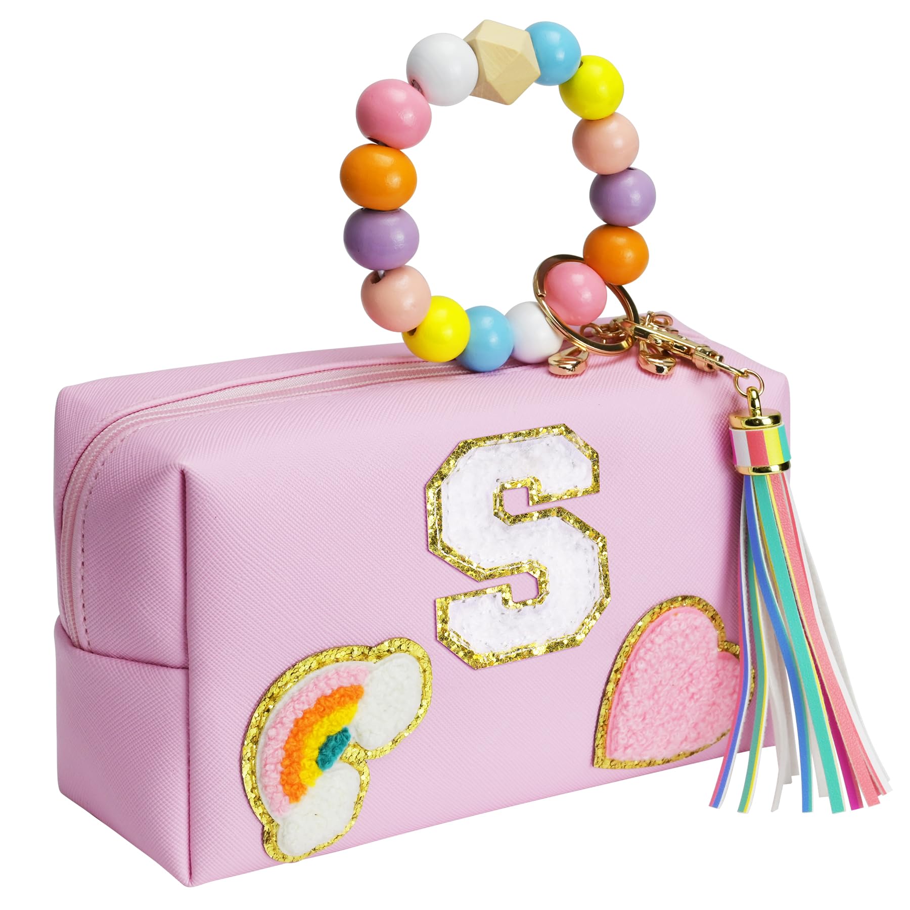 Elilier toiletry bag with gold initial patch for stylish travel organization