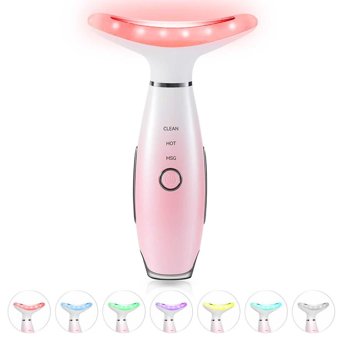 ELISHINE 7 Color Neck Face Massager front view demonstrates stylish pink design for at-home facial care