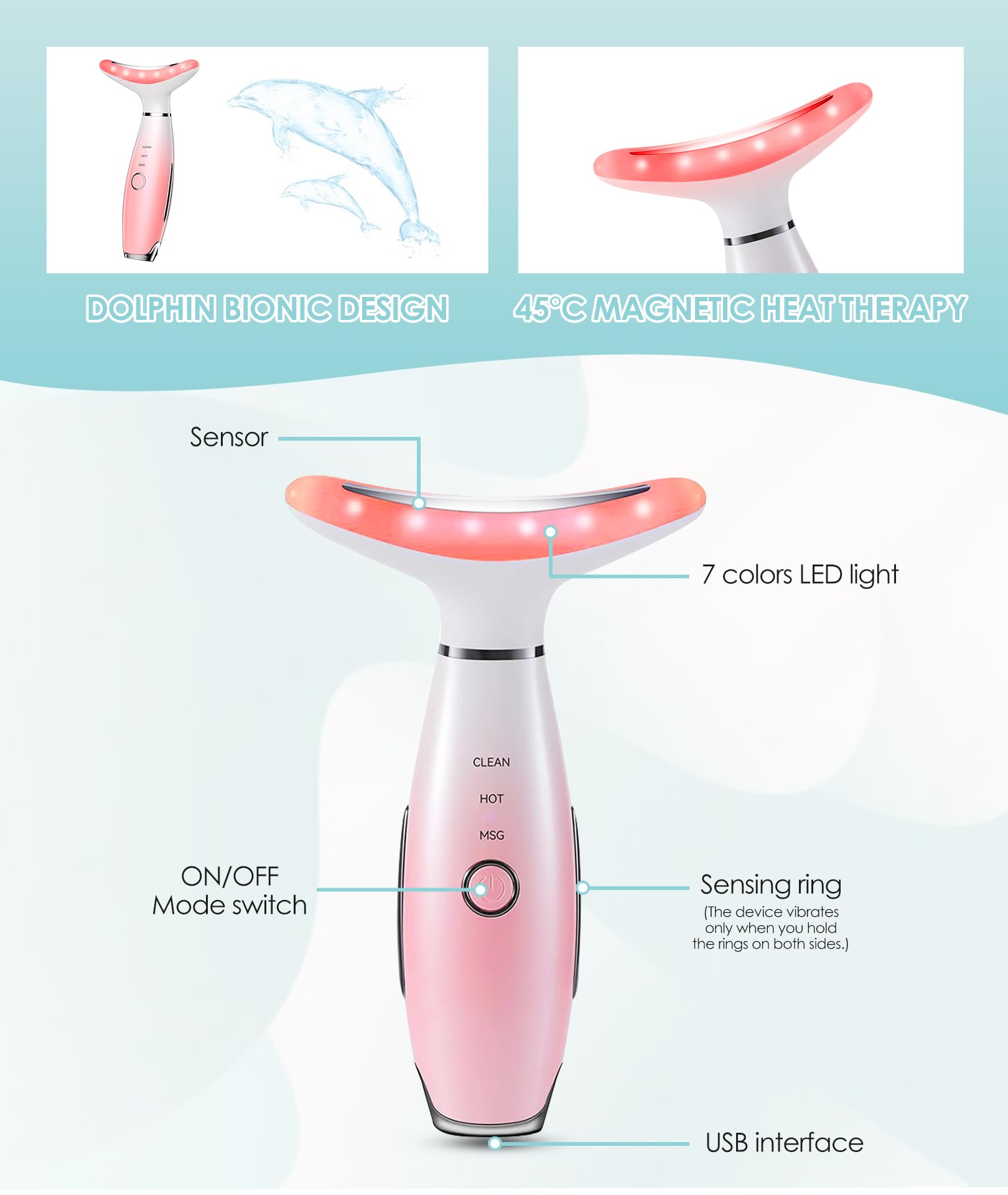 ELISHINE 7 Color Neck Face Massager neck area use demonstrates targeting delicate areas around the jawline