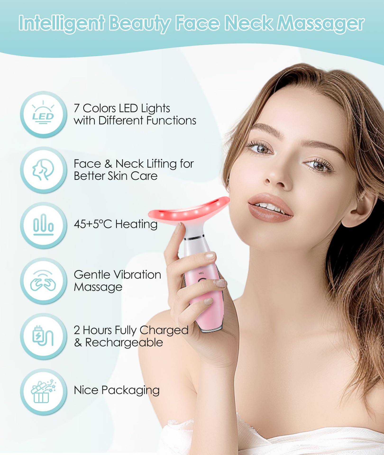 ELISHINE 7 Color Neck Face Massager side view highlights ergonomic grip for comfortable daily use