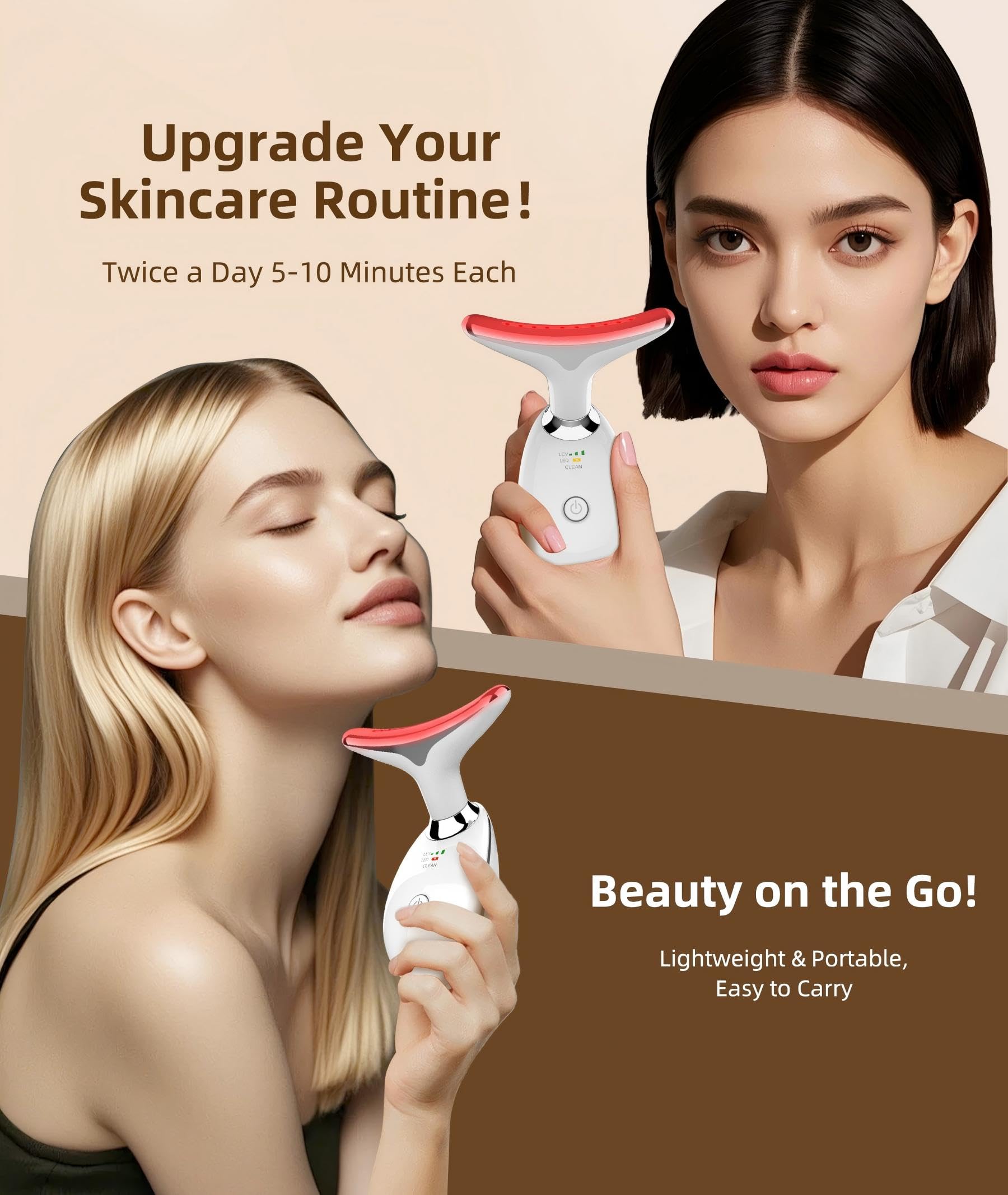 ELISHINE face-neck massager in use with skincare products for absorption