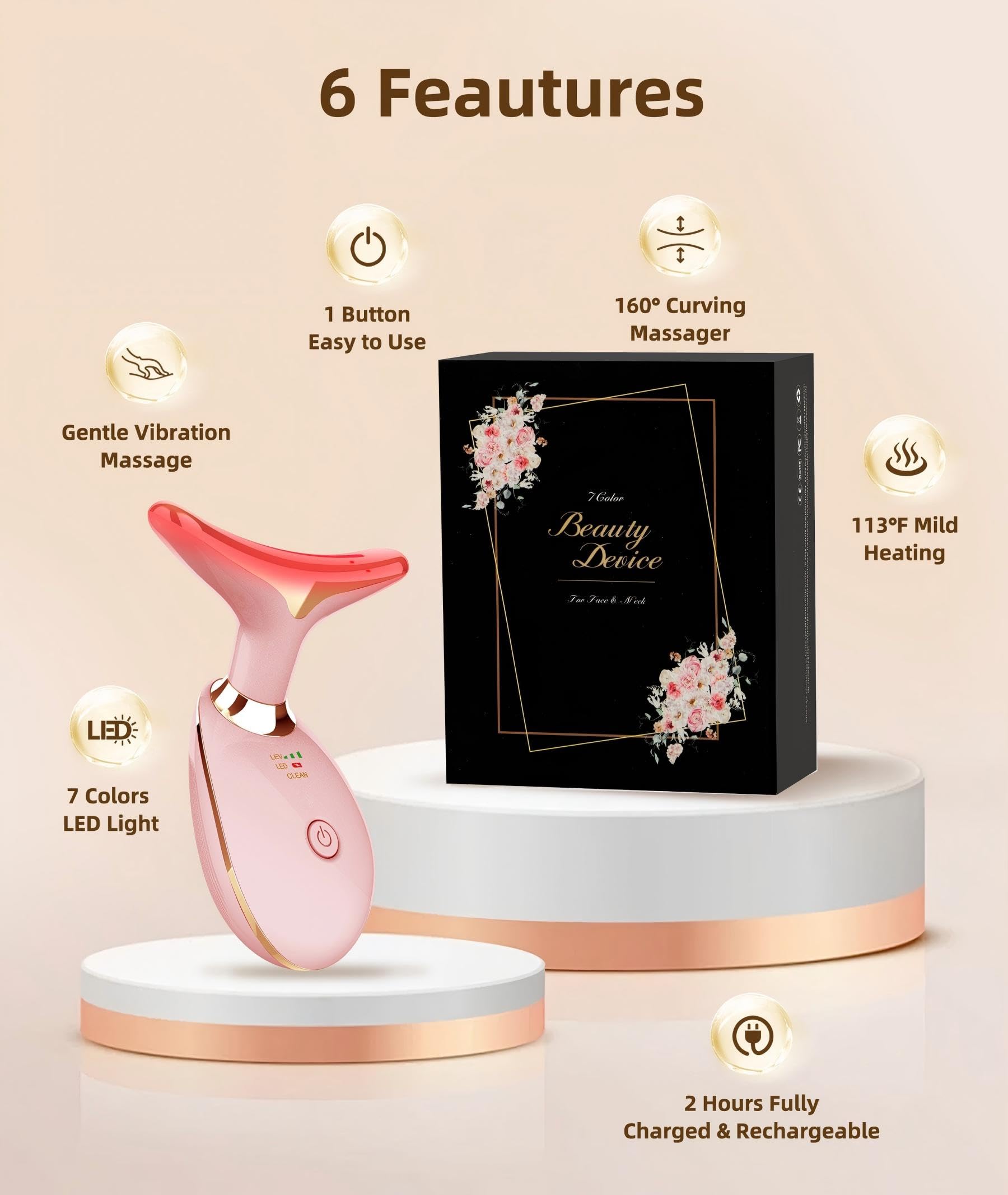 ELISHINE rose-golden massager close-up of arched head for smooth glides.