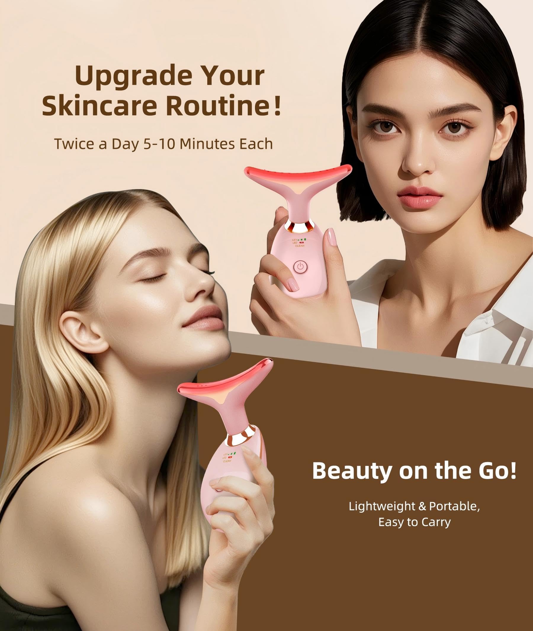 ELISHINE user applying skincare while massaging neck area for enhanced absorption.