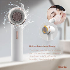 Eliteshine electric facial cleansing brush bristle head setup for thorough exfoliation.