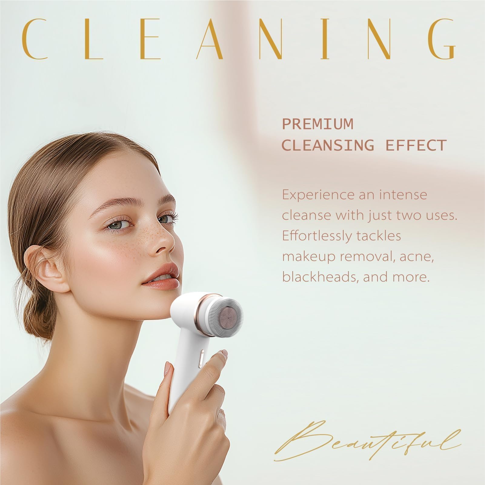 Eliteshine ergonomic facial cleansing brush handle promotes comfortable in-bath use.