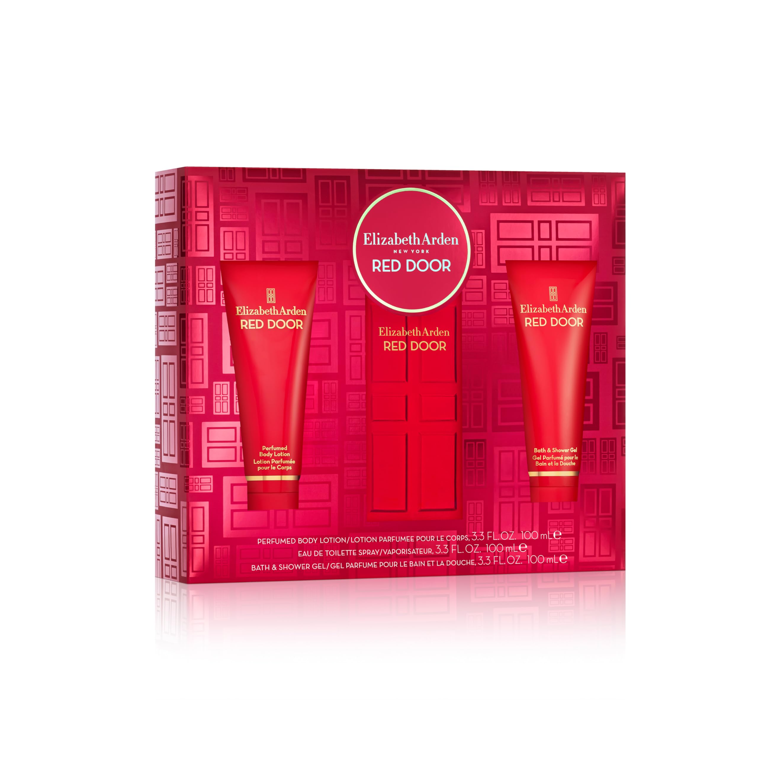 Elizabeth Arden Red Door 3Pc set packaging image showing fragrance, lotion, and gel for an elegant daily ritual.