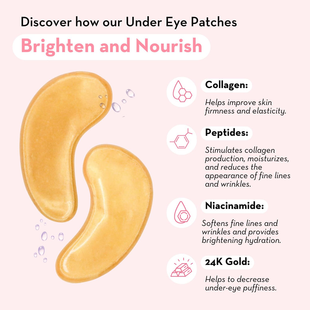 Elizabeth Mott 24K Gold Under Eye Patches close-up shows delicate hydrogel patches ready to cool