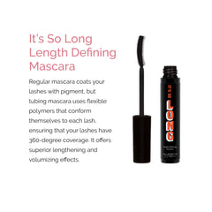 Elizabeth Mott Black Lengthening Mascara packaging featuring smudge-proof, water-resistant performance for all-day wear