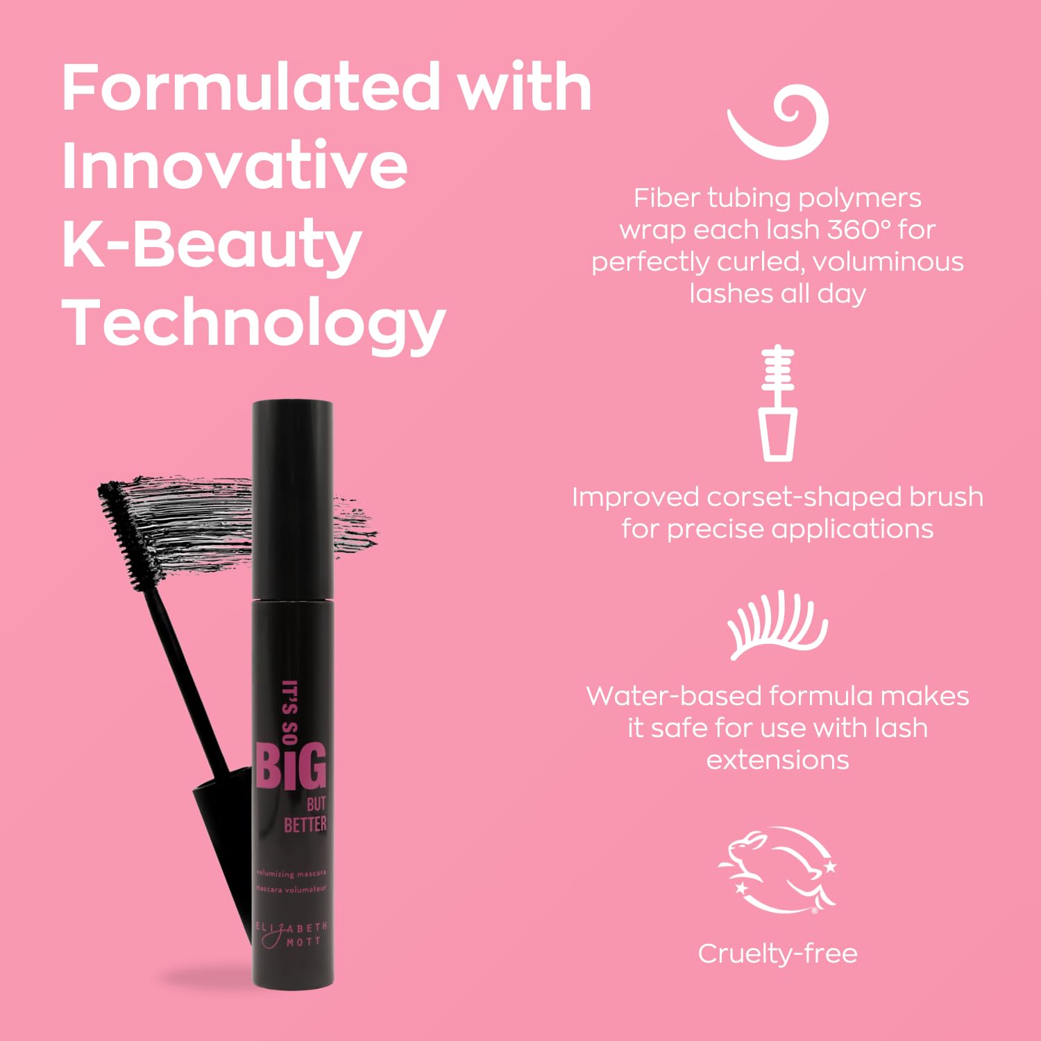Elizabeth Mott mascara wand with hourglass shape for precise length
