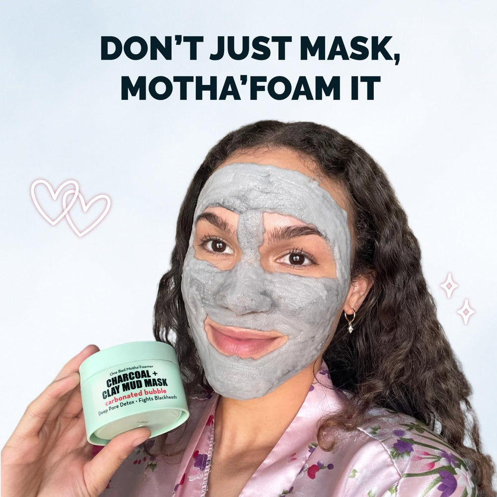 Elizabeth Mott Carbonated Bubble Detox Mask close-up reveals charcoal detox action.