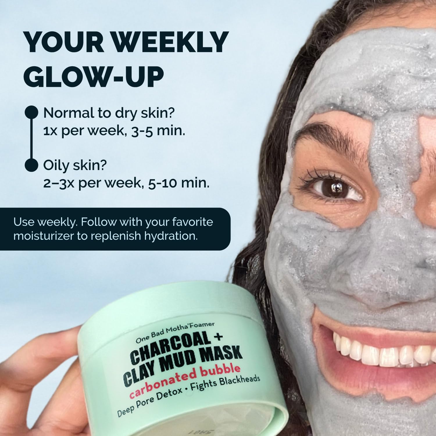 Elizabeth Mott rinse-off moment shows clean, refreshed skin after use.
