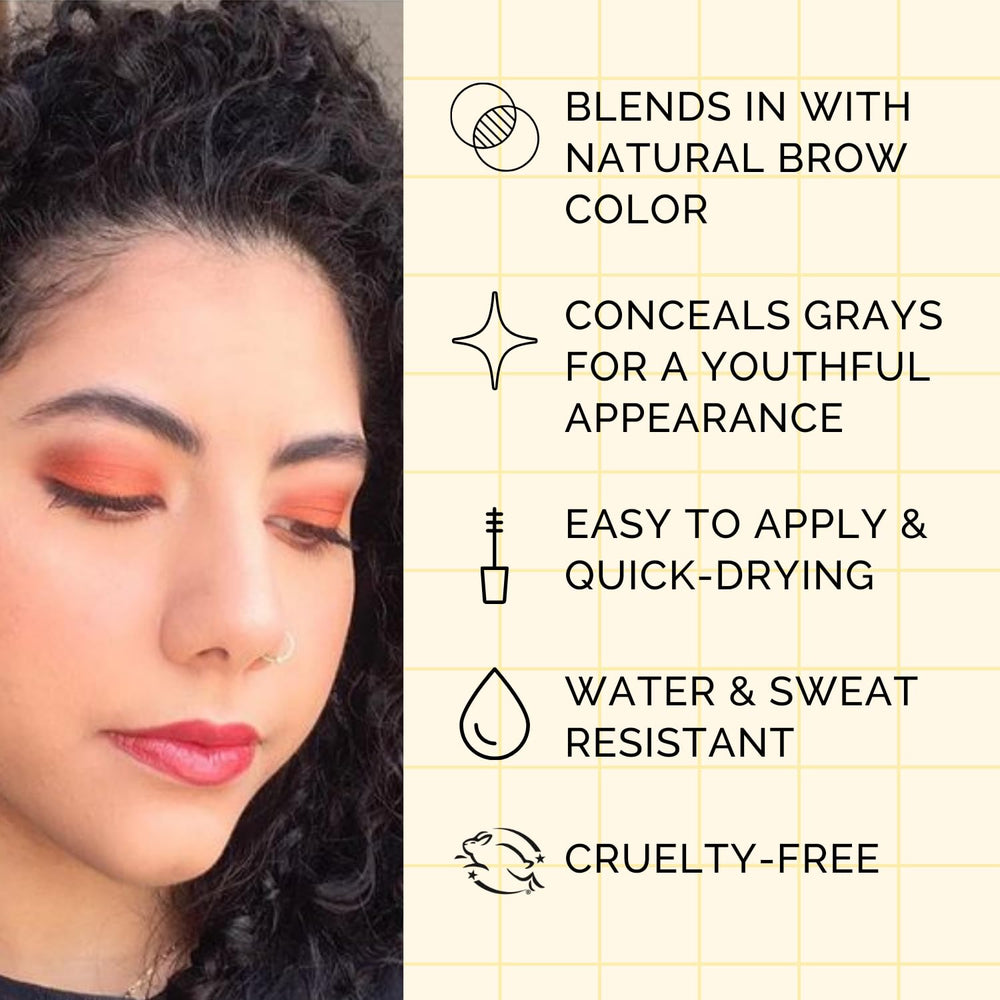 Elizabeth Mott eyebrow gel 360° gray hair coverage over sparse brows.
