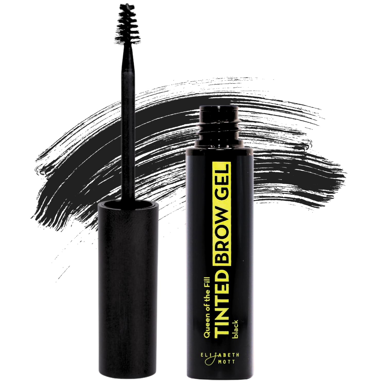 Elizabeth Mott Queen of the Fill packaging highlights premium brow gel for easy shaping