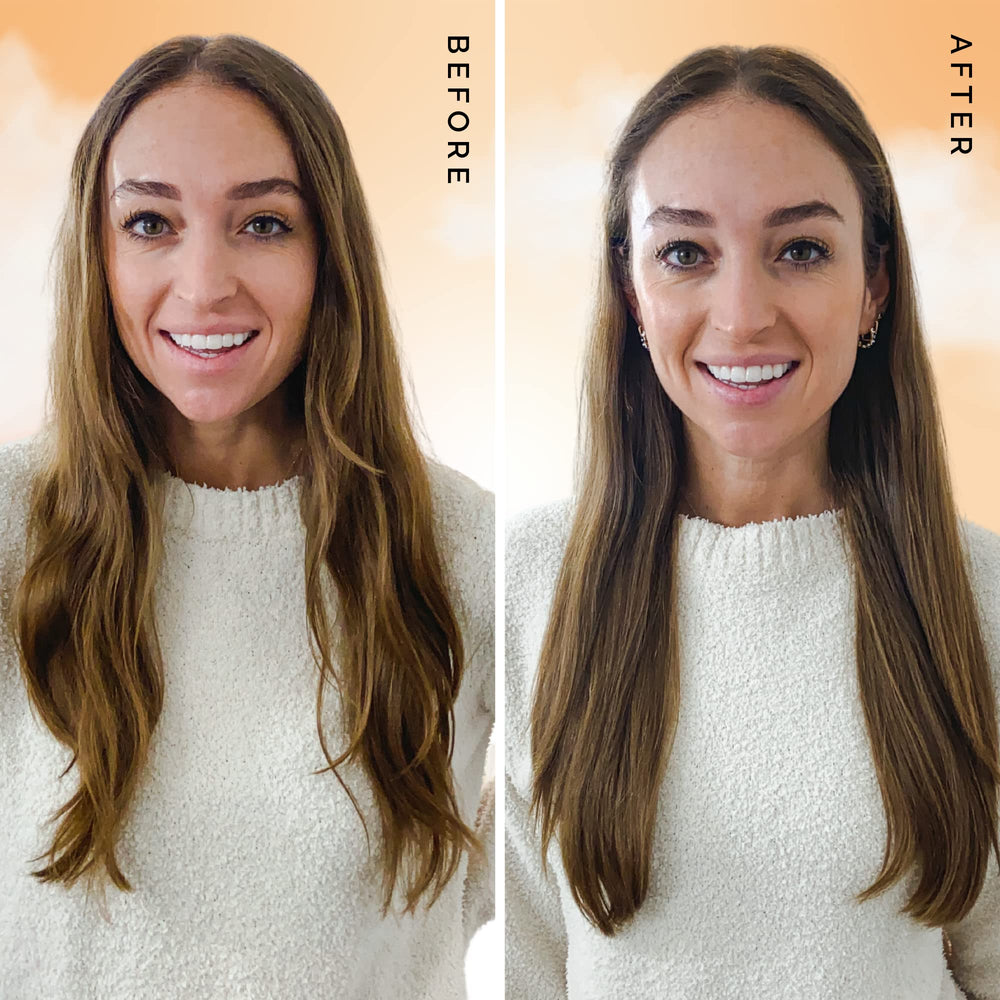 Elizabeth Mott hair oil delivers a glossy, smooth finish after styling.