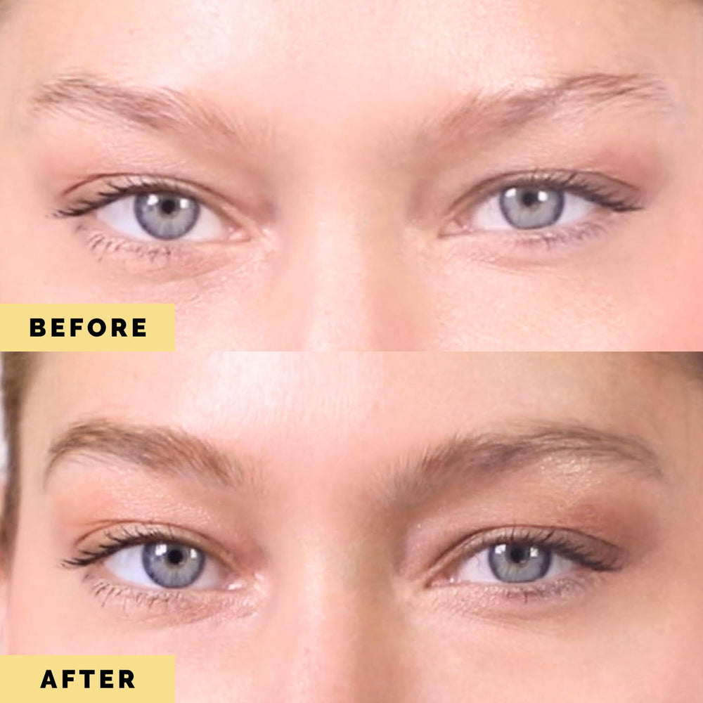 Elizabeth Mott Queen of the Fill brow gel swatch on brow shows tint for filling gaps.
