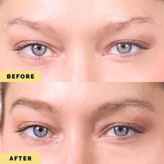 Elizabeth Mott Queen of the Fill brow gel swatch on brow shows tint for filling gaps.