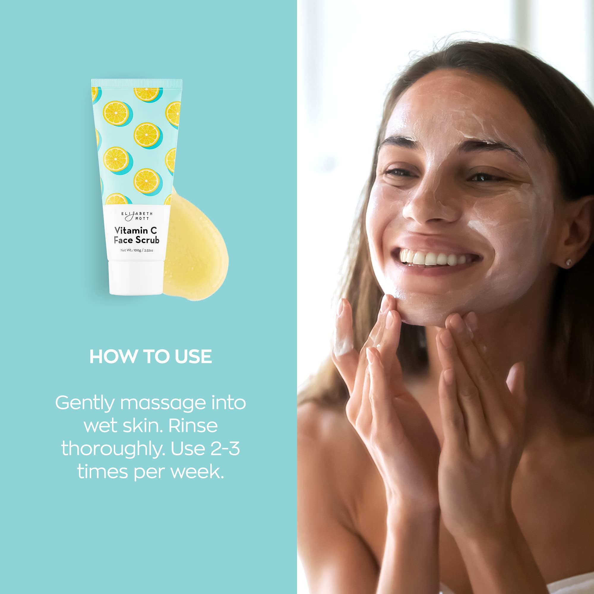 Elizabeth Mott Sure Thing Vitamin C Face Scrub exfoliating particles on skin signaling gentle brightness
