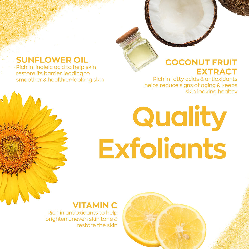 Elizabeth Mott Sure Thing Vitamin C Face Scrub packaging on vanity emphasizes vegan cruelty-free promise