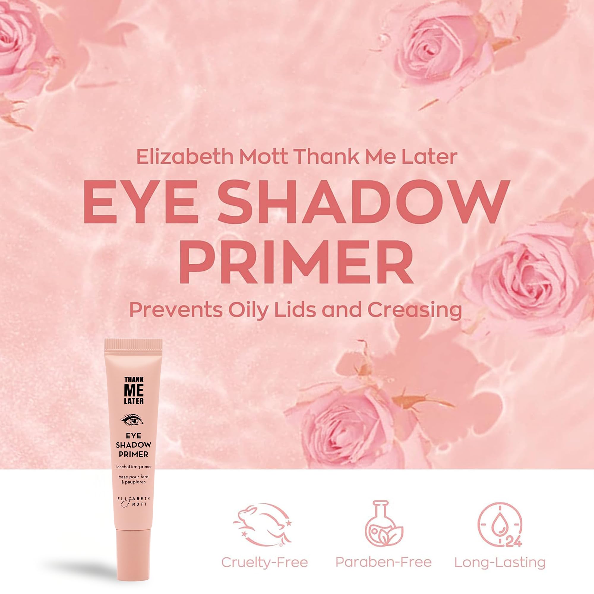 Elizabeth Mott Thank Me Later eye primer swatch on skin proving smudge-proof finish