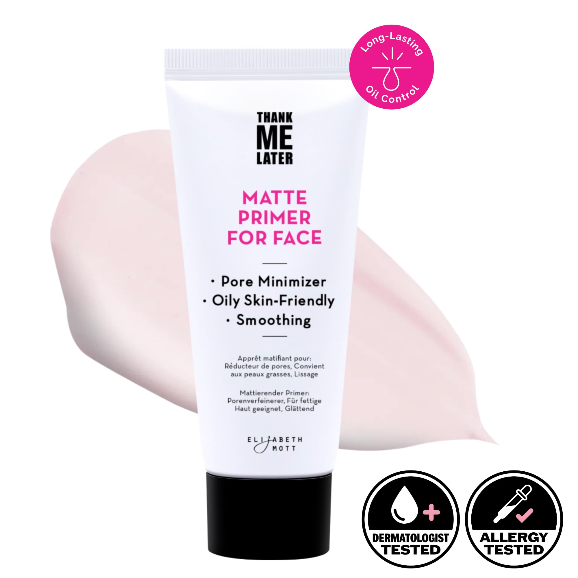 Elizabeth Mott Thank Me Later matte finish application highlights flawless base.