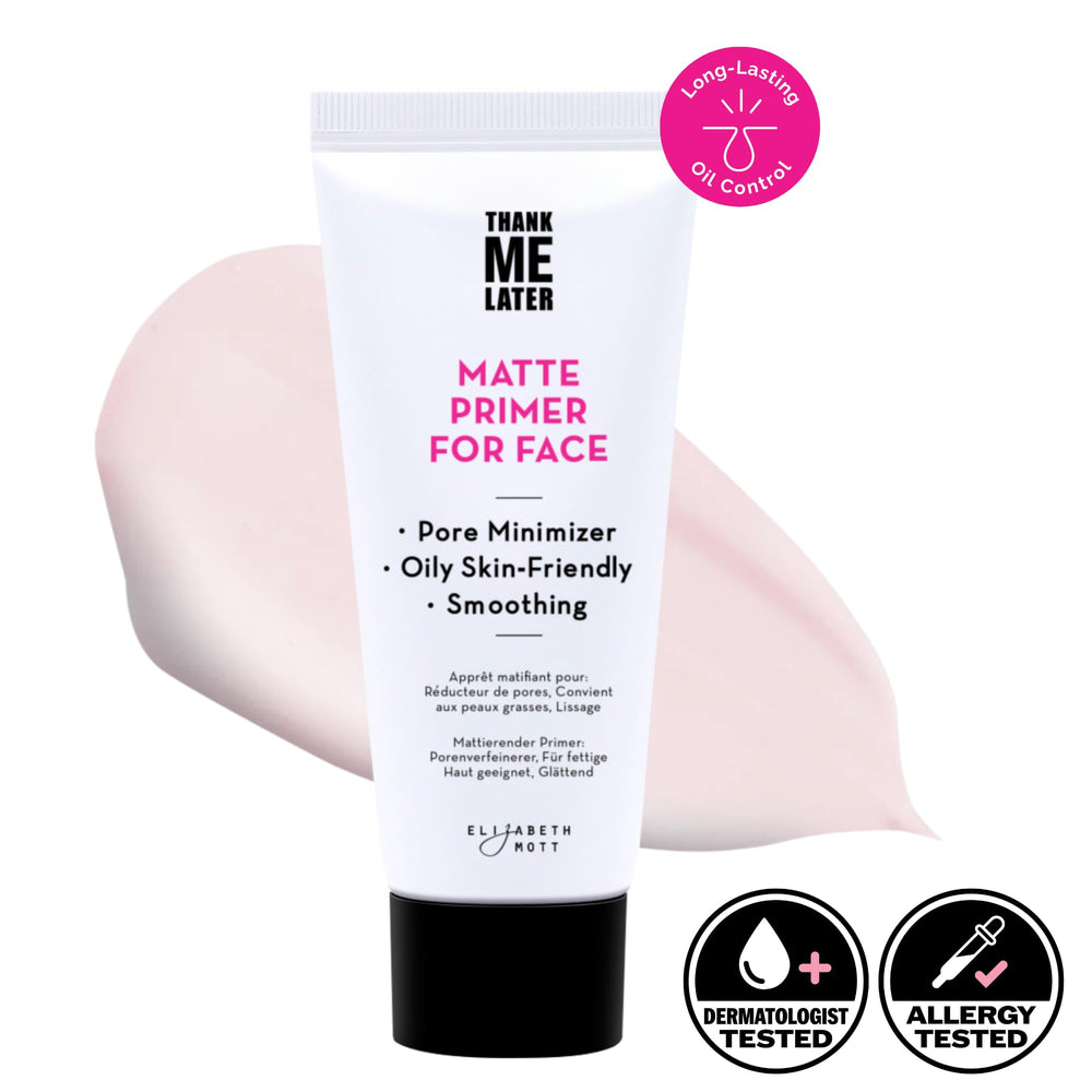 Elizabeth Mott Thank Me Later matte finish application highlights flawless base.