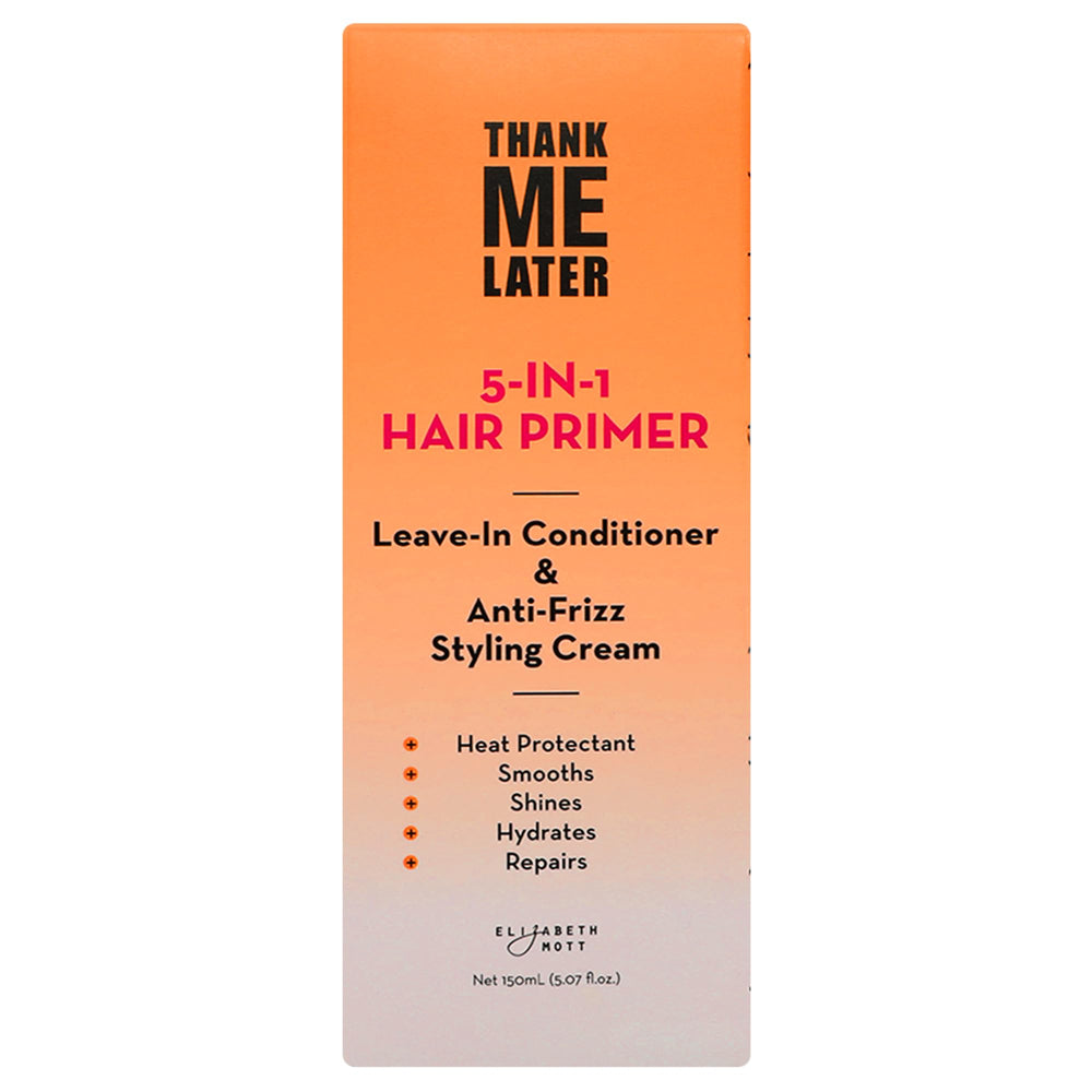 Elizabeth Mott Thank Me Later hair primer application shows smooth, lightweight prep before styling