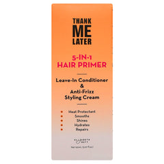 Elizabeth Mott Thank Me Later hair primer application shows smooth, lightweight prep before styling