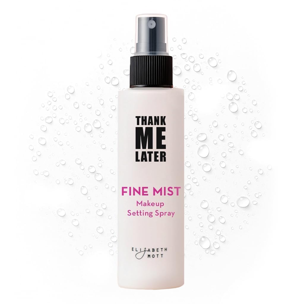 Elizabeth Mott Thank Me Later mist applied on face for a luminous, long-lasting glow.