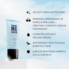 Elizabeth Mott Thank Me Later Primer SPF30 texture swirl demonstrates creamy, hydrating consistency for a smooth base.
