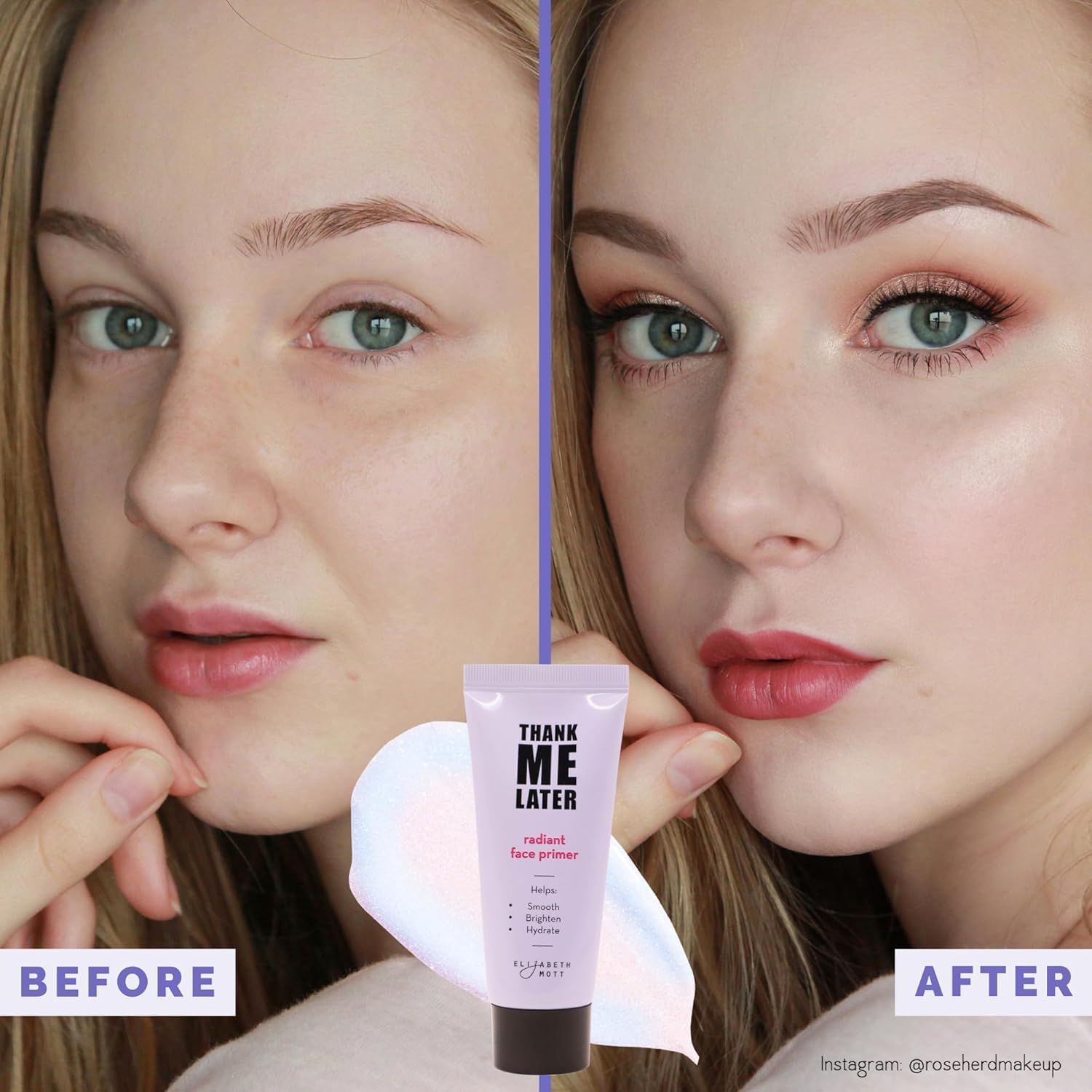 Elizabeth Mott Thank Me Later Radiant Face Primer packaging—30g bottle easy daily use.