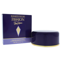 Elizabeth Taylor Passion dusting powder bottle showcases evening wear fragrance.