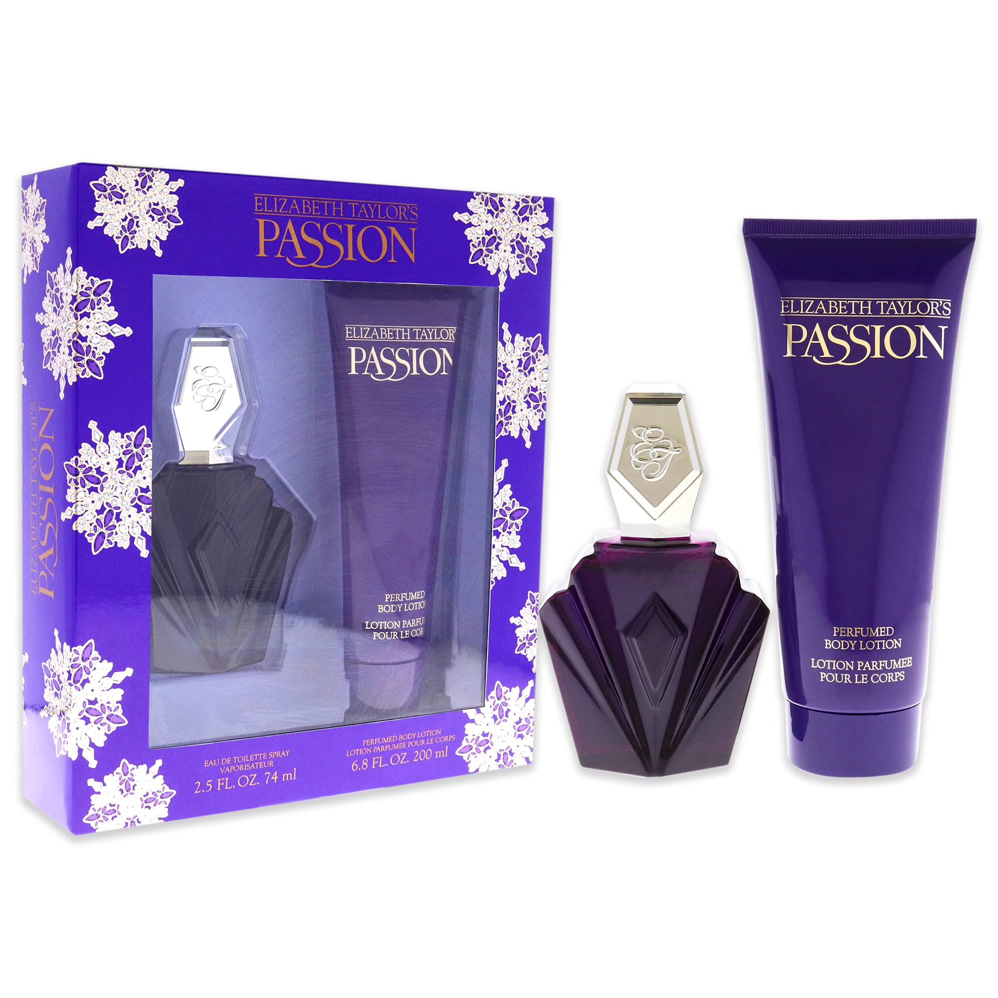 Elizabeth Taylor Passion lotion and perfume bundle shown as a versatile gift.