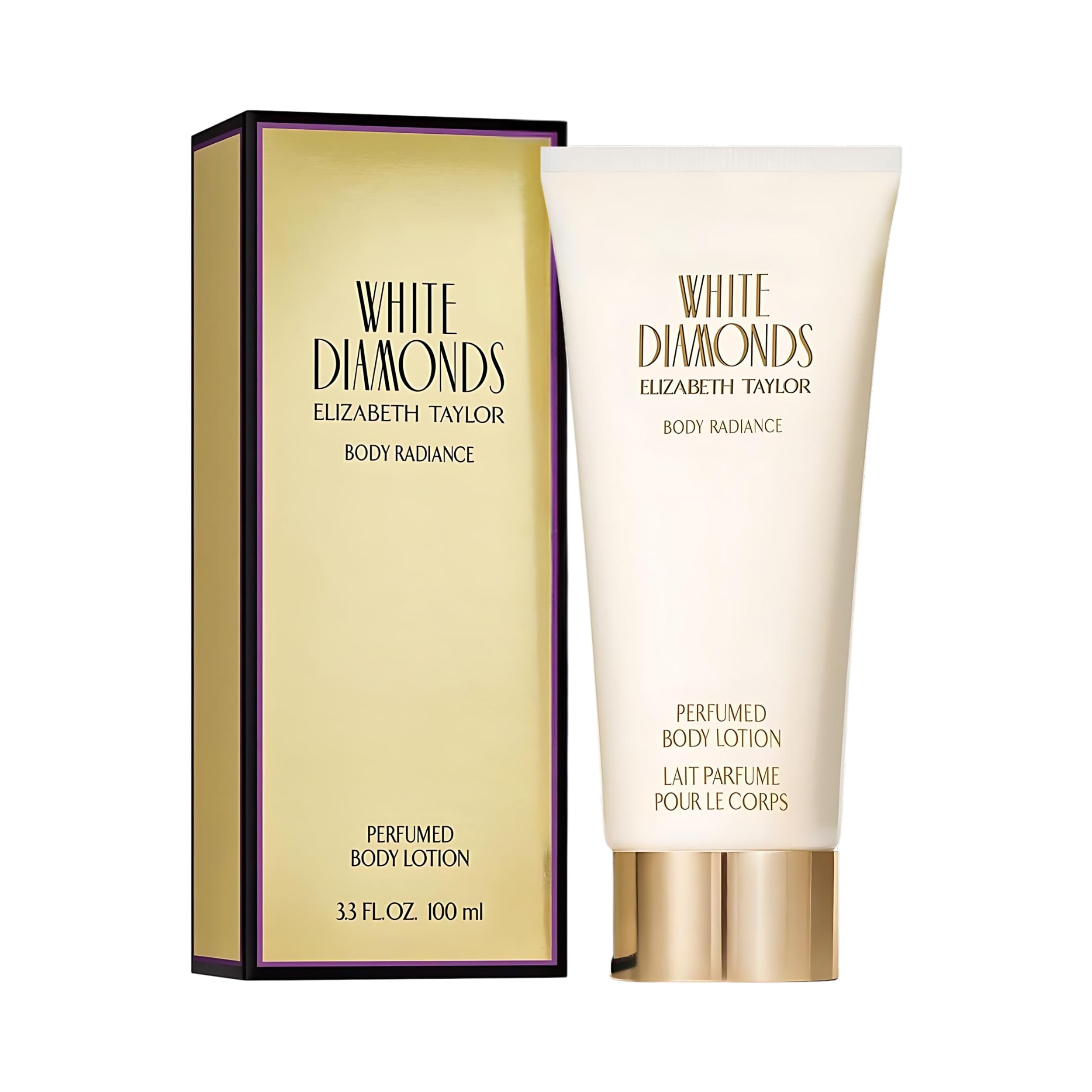 Elizabeth Taylor White Diamonds body lotion cap close-up for smooth, lasting moisture.