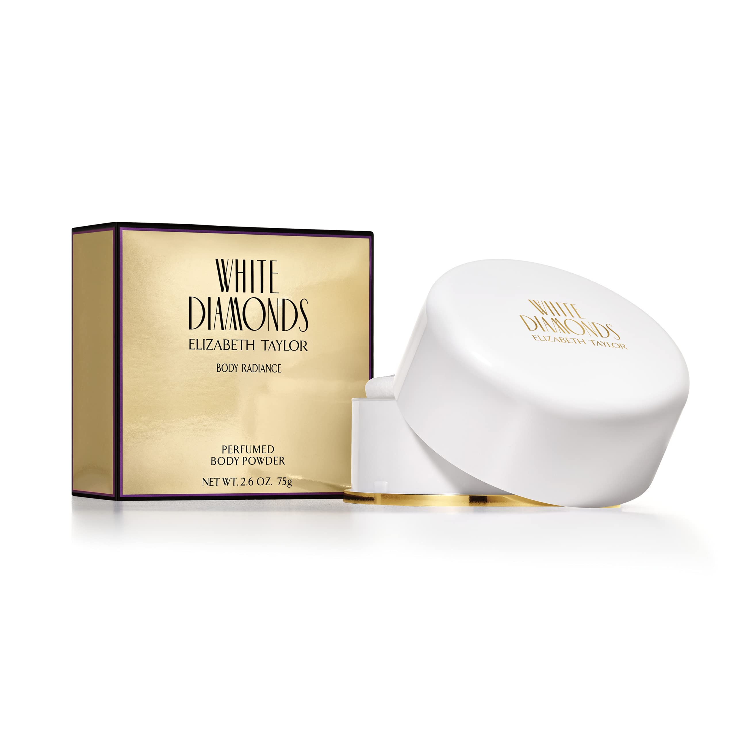 Elizabeth Taylor White Diamonds body puff application demonstrates easy daily fragrance dust