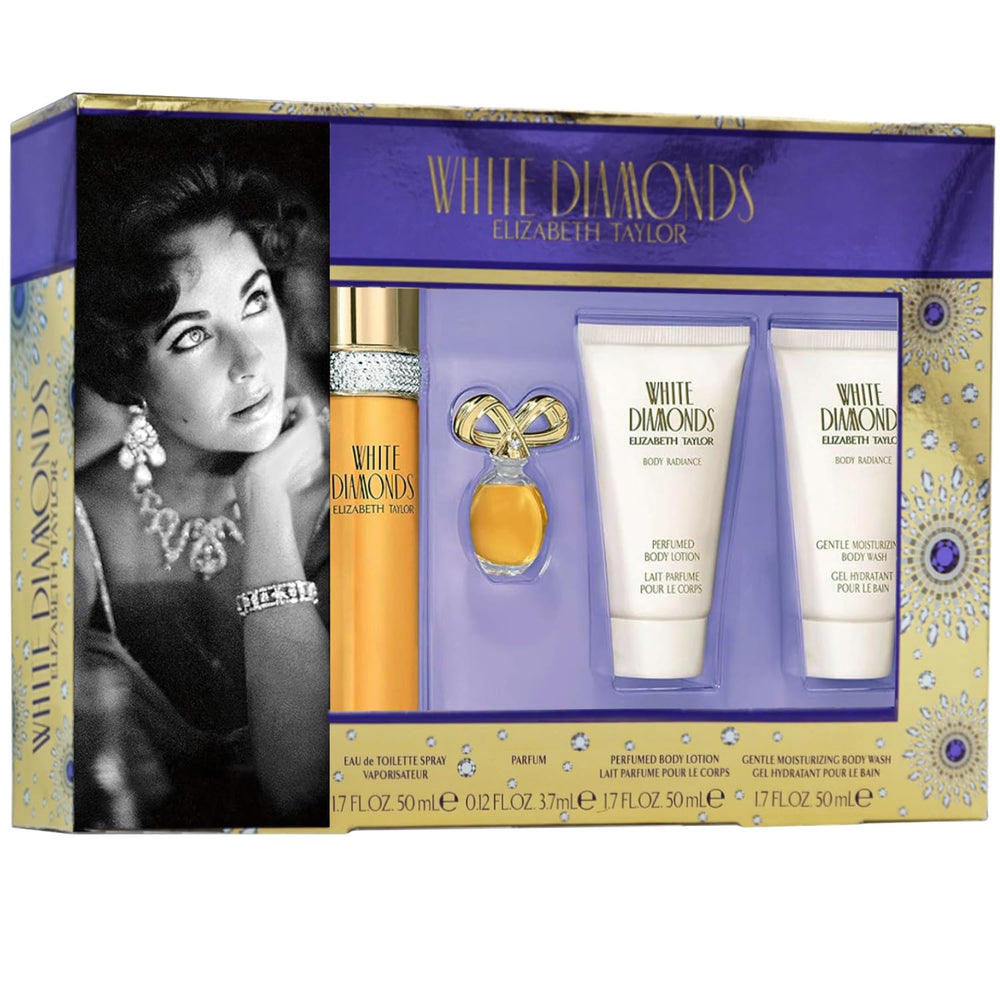 Elizabeth Taylor White Diamonds EDT bottle in gift-set packaging, gift-ready.