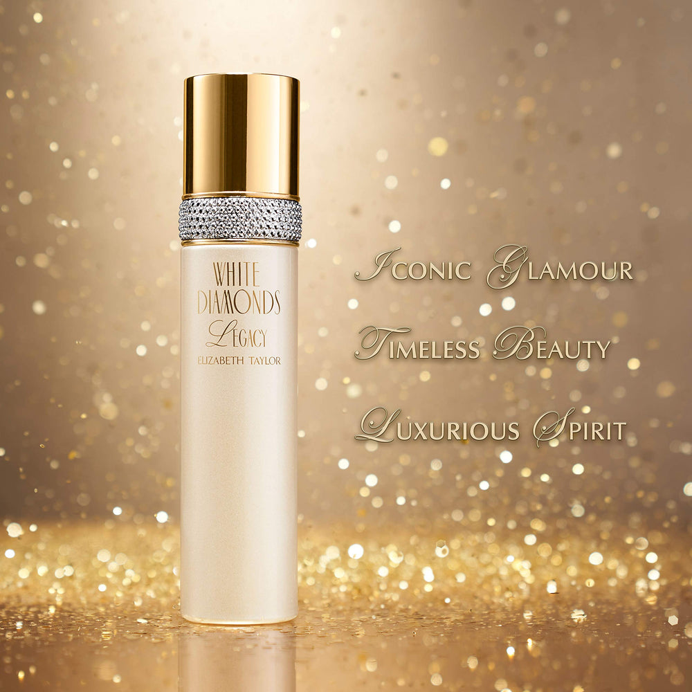 Elizabeth Taylor White Diamonds Legacy label closeup captures luxurious labeling and premium branding for connoisseurs