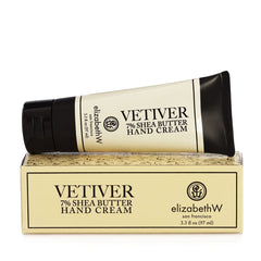 Elizabeth W 7% Shea Butter Hand Cream Vetiver bottle; deeply hydrating for dry hands.