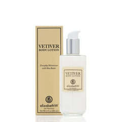 Elizabeth W Vetiver Body Lotion bottle front, highlighting packaging for daily hydration.