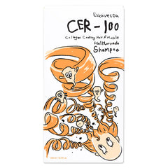 Elizavecca CER-100 label detail highlights collagen coating concept for hair texture.