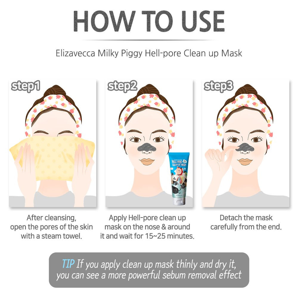 Elizavecca Hell Pore mask being peeled off to reveal cleaner pores.