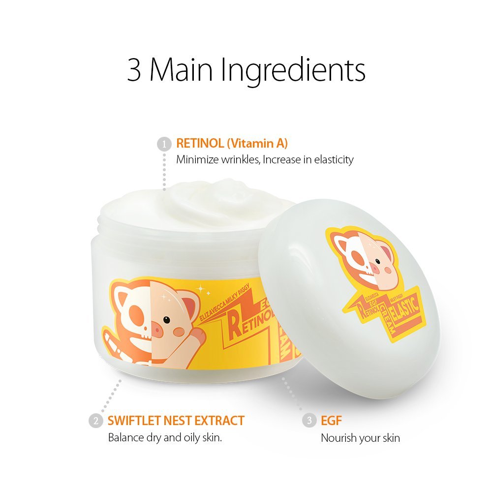 Elizavecca Milky Piggy Retinol Cream Swiftlet Nest extract supports nourishing texture.