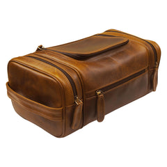 ELIZO genuine leather toiletry bag with full-grain texture for luxury travel organization