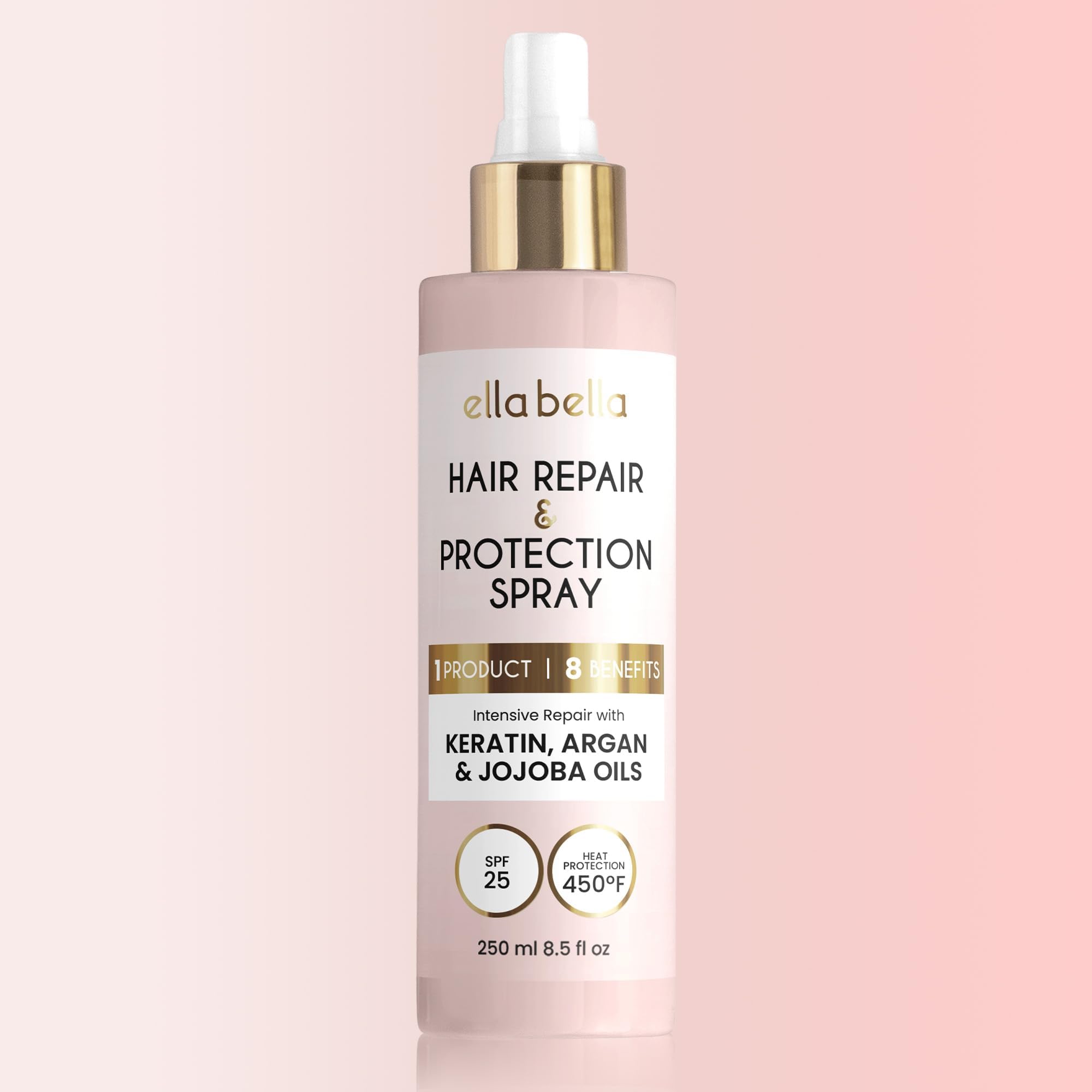 ELLA BELLA all-in-1 heat protectant spray bottle ready for styling