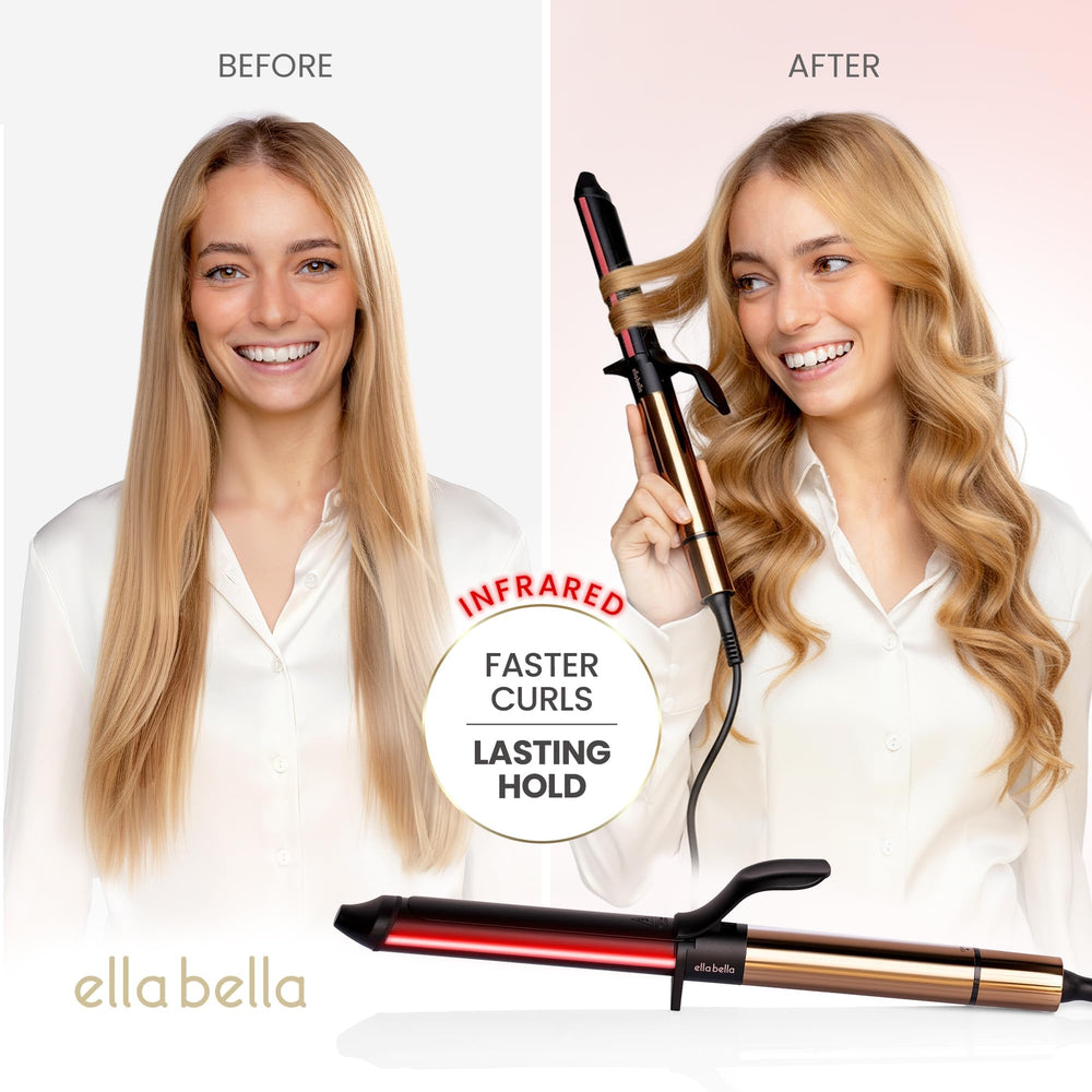 ELLA BELLA Curling Iron infrared panel shows even heat distribution for frizz-free styling.