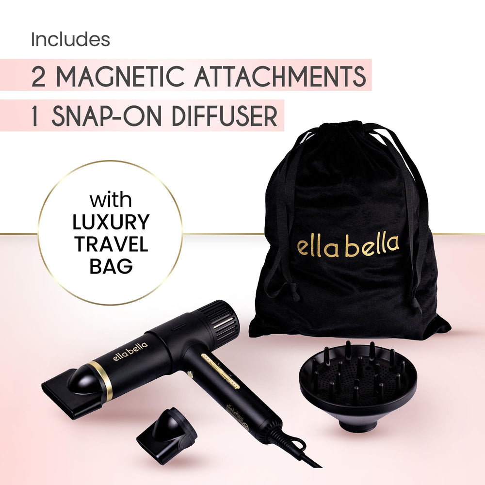 ELLA BELLA Ionic Salon Hair Dryer easy heat-and-speed controls for personalized styling