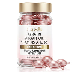 ELLA BELLA Keratin Serum bottle delivers sleek shine and frizz control