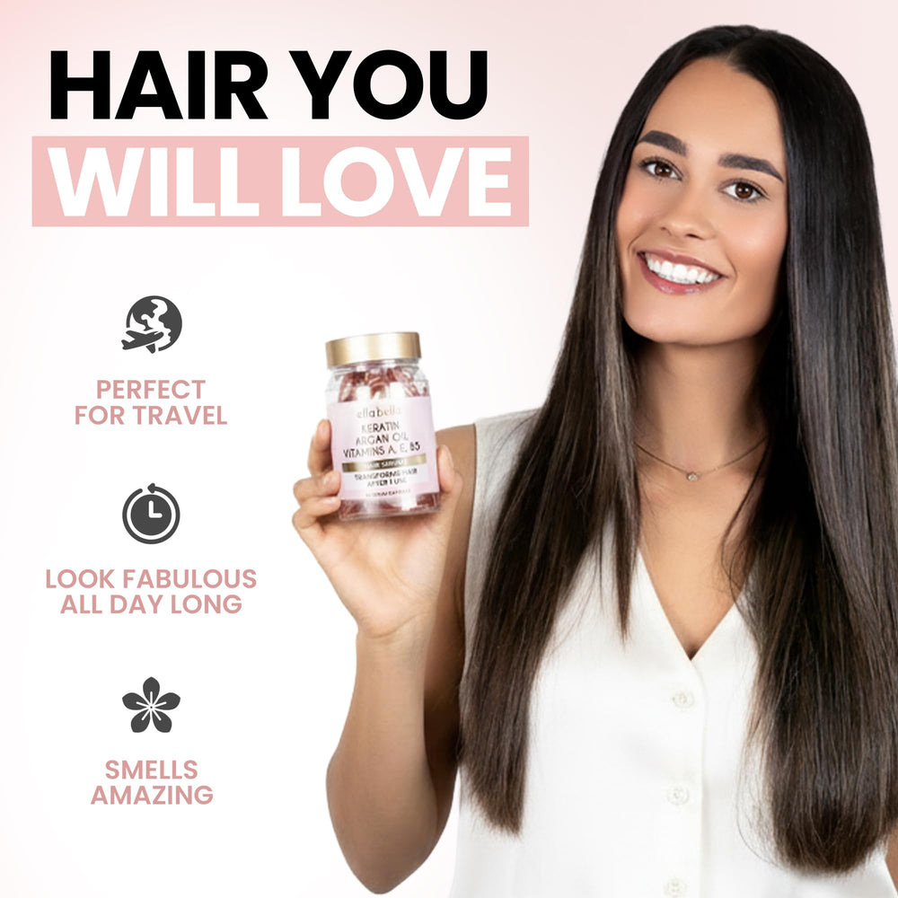 ELLA BELLA Keratin Serum applying to damp hair before styling